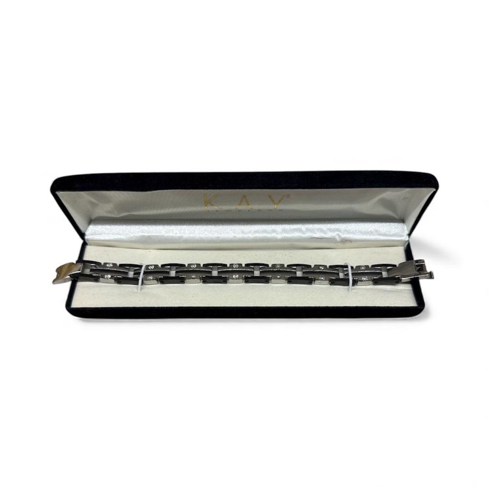 KAY Jewelers Men’s Stainless Steel Link Bracelet with diamond accents